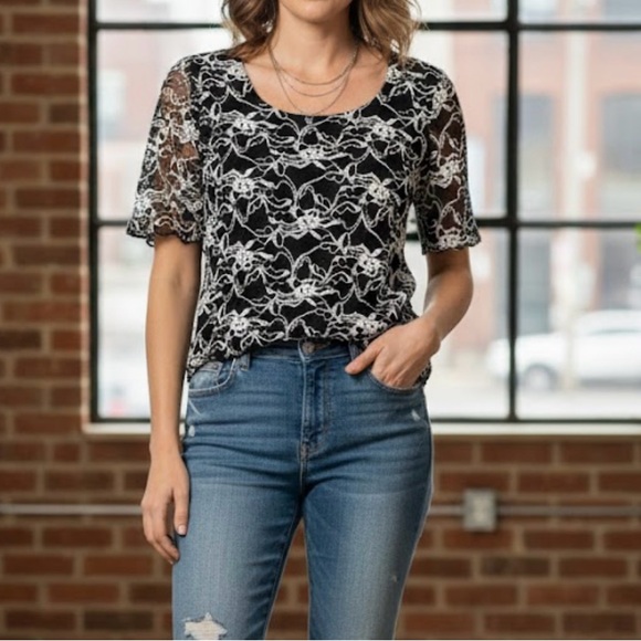 dressbarn Tops - Dressbarn Black and White Floral Lace Blouse